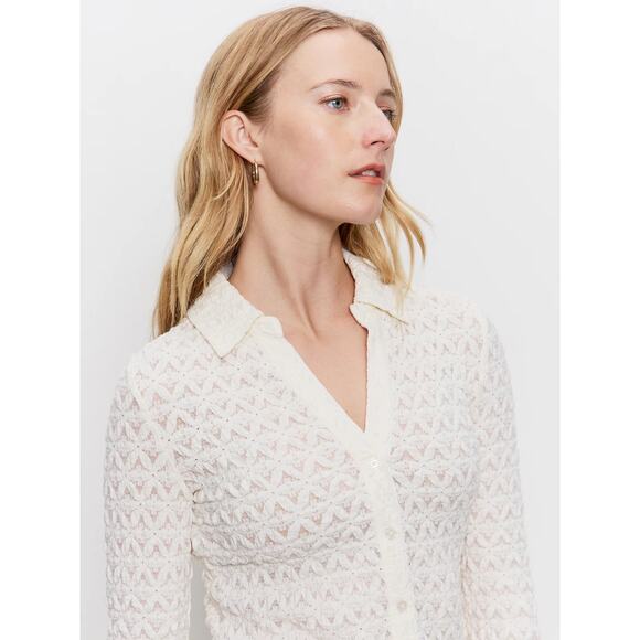 Sanctuary Pucker Up Dream Girl Top Size L Ivory Lace Long Sleeve Anthropologie - Picture 8 of 14